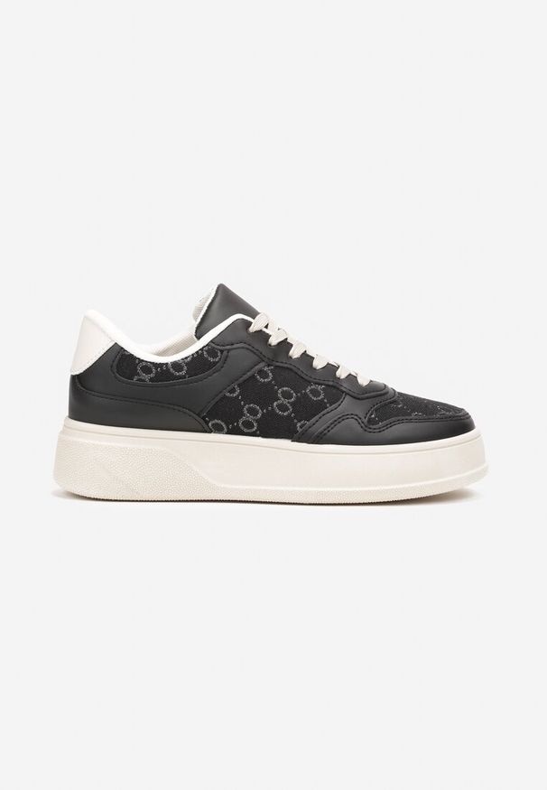 Born2be - Czarne Sneakersy na Grubej Podeszwie z Nadrukiem Damaleta. Kolor: czarny. Wzór: nadruk