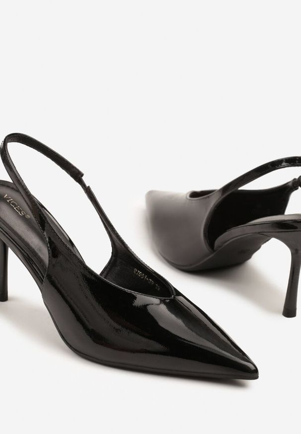 Renee - Czarne Czółenka Sandały Slingback Vices na Obcasie Typu Szpilka Tilionea. Okazja: na wesele, na ślub cywilny. Kolor: czarny. Materiał: jeans. Obcas: na obcasie. Styl: elegancki. Wysokość obcasa: średni