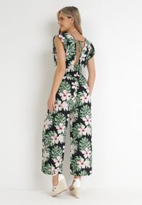 Born2be - Czarno-Zielony Bawełniany Kombinezon z Długimi Nogawkami w Kwiatowy Wzór Daina. Okazja: na spacer. Kolor: zielony. Materiał: bawełna. Długość: długie. Wzór: kwiaty. Sezon: lato. Styl: elegancki, street #5