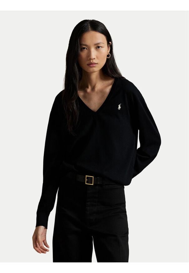 Polo Ralph Lauren Sweter 211972105004 Czarny Regular Fit. Typ kołnierza: polo. Kolor: czarny. Materiał: bawełna