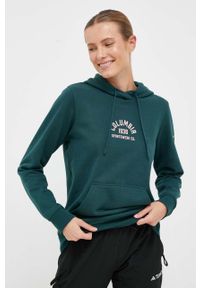 columbia - Columbia bluza damska kolor zielony z kapturem z nadrukiem. Typ kołnierza: kaptur. Kolor: zielony. Długość rękawa: długi rękaw. Długość: długie. Wzór: nadruk #5