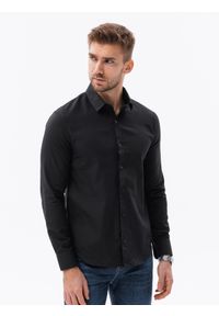 Ombre Clothing - Bawełniana koszula męska z tkaniny w stylu Oxford SLIM FIT - czarna V2 K642 - L. Kolor: czarny. Materiał: bawełna, tkanina #3