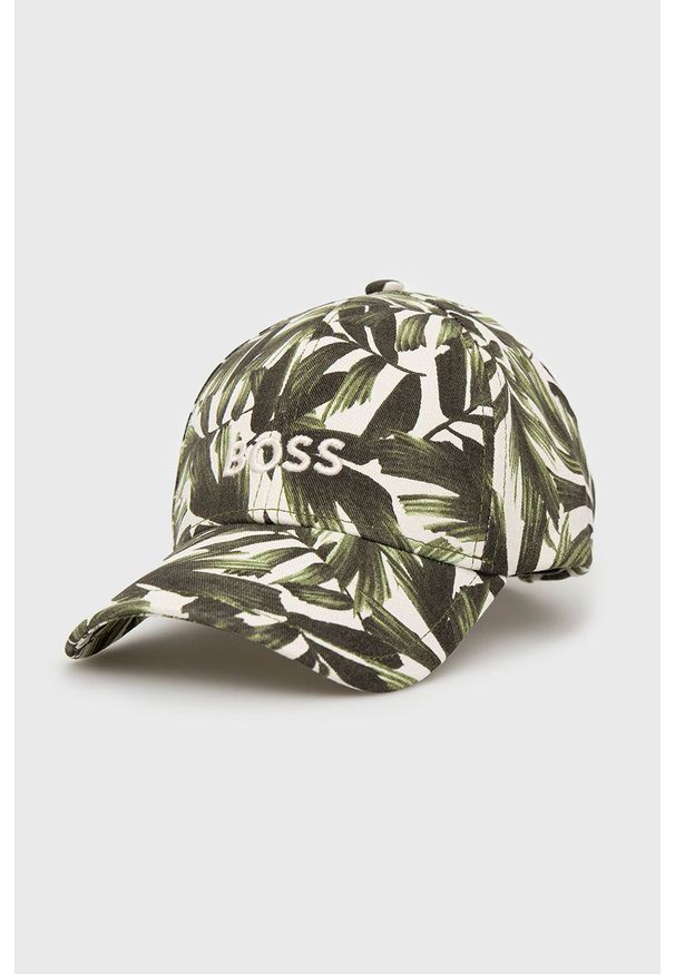 BOSS - Boss czapka bawełniana 50470585 kolor zielony wzorzysta. Kolor: zielony. Materiał: bawełna