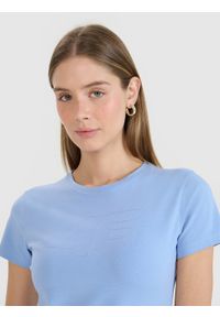 4f - 4F T-shirt slim z nadrukiem damski - granatowy XL. Okazja: na co dzień. Kolor: niebieski. Materiał: dzianina, bawełna, jersey, materiał, elastan. Wzór: nadruk. Styl: klasyczny, sportowy, casual