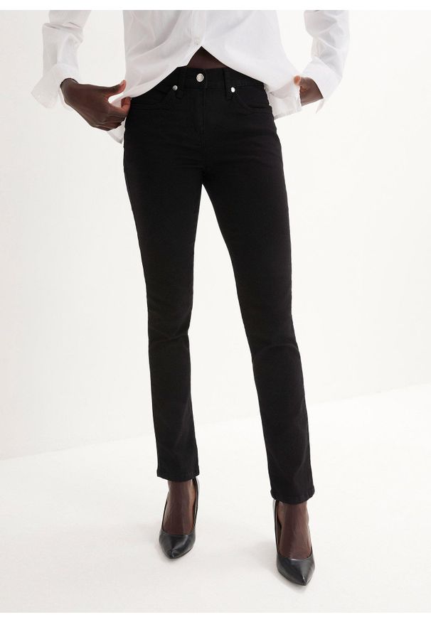 bonprix - Dżinsy o kroju slim fit, mid waist, z dużą zawartością stretchu. Kolor: czarny