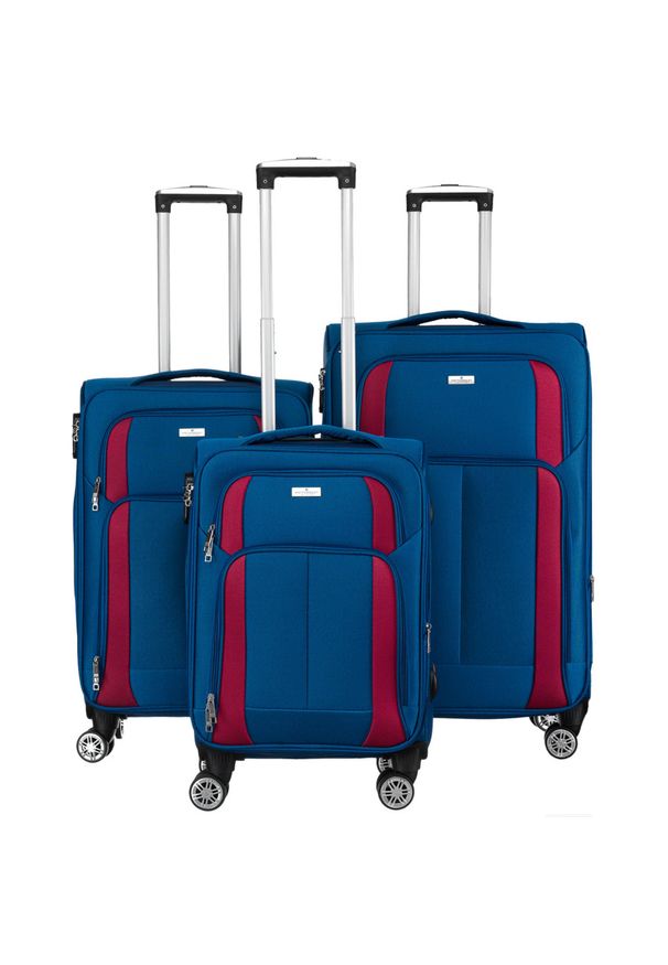 Zestaw walizek podróżnych w niebiesko-czerwonym kolorze Peterson PTN 5209-SET BLUE-BU. Kolor: czerwony, niebieski, wielokolorowy. Materiał: materiał, tkanina, poliester