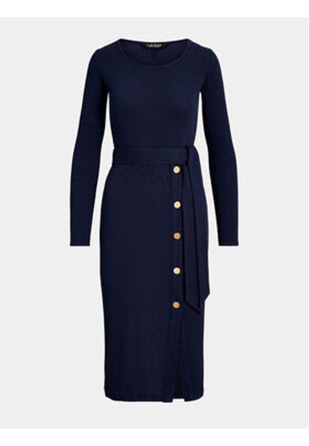 Lauren Ralph Lauren Sukienka dzianinowa 250889290003 Granatowy Slim Fit. Kolor: niebieski. Materiał: bawełna