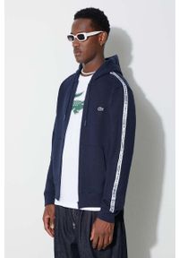 Lacoste bluza męska kolor granatowy z kapturem z nadrukiem. Typ kołnierza: kaptur. Kolor: niebieski. Materiał: dzianina. Wzór: nadruk #1
