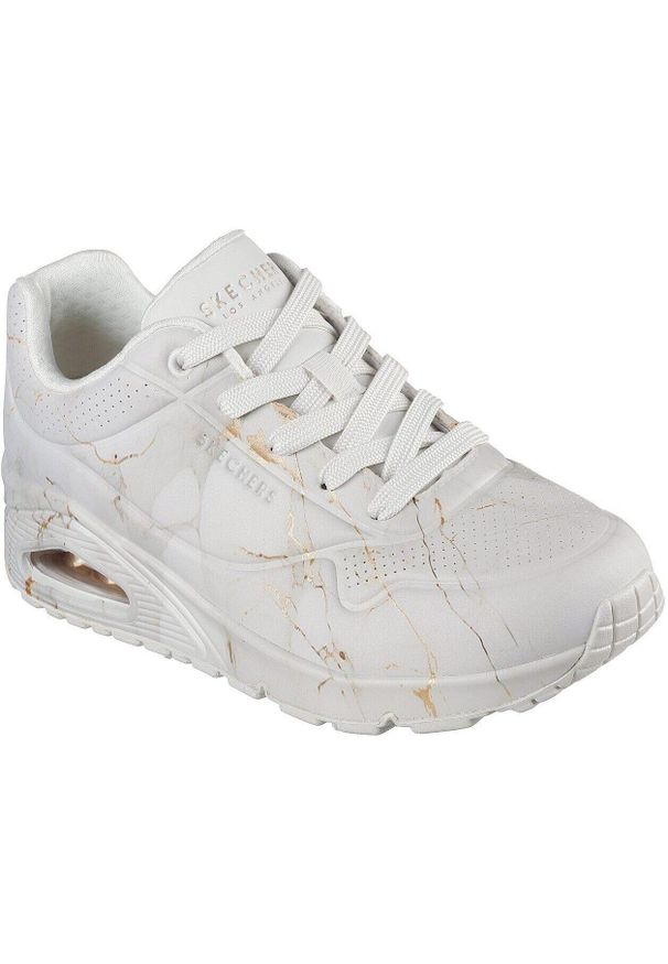 skechers - Buty sportowe damskie Skechers Uno Marbel Marvel. Kolor: biały. Materiał: materiał, syntetyk. Wzór: motyw z bajki. Sport: turystyka piesza