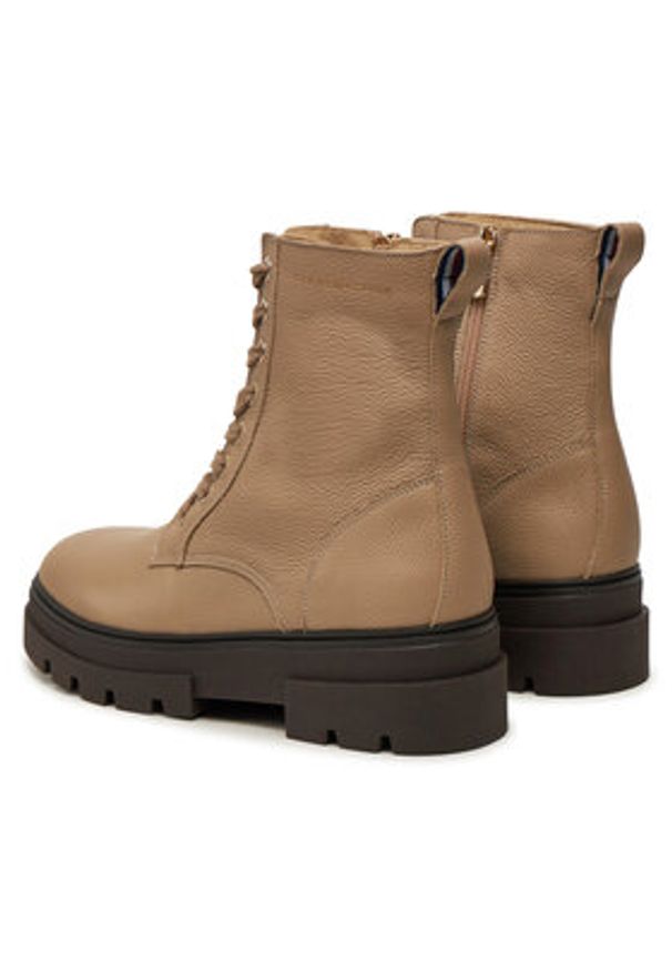 TOMMY HILFIGER - Tommy Hilfiger Botki Bicolor Leather Lace-Up FW0FW08160 Beżowy. Kolor: beżowy. Materiał: skóra