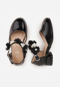 Born2be - Czarne Lakierowane Sandały na Niskim Obcasie z Kwiatkami i Perełkami Denagia. Zapięcie: sprzączka. Kolor: czarny. Materiał: lakier. Wzór: kwiaty. Sezon: lato. Styl: elegancki #2