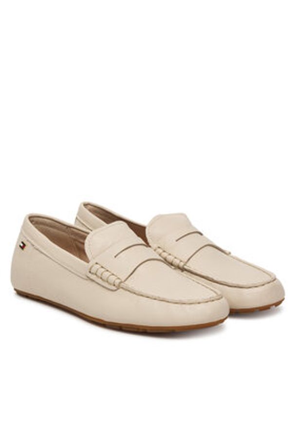 TOMMY HILFIGER - Tommy Hilfiger Mokasyny Flag Leather Driver Loafer FW0FW09350 Écru. Kolor: kremowy. Materiał: skóra