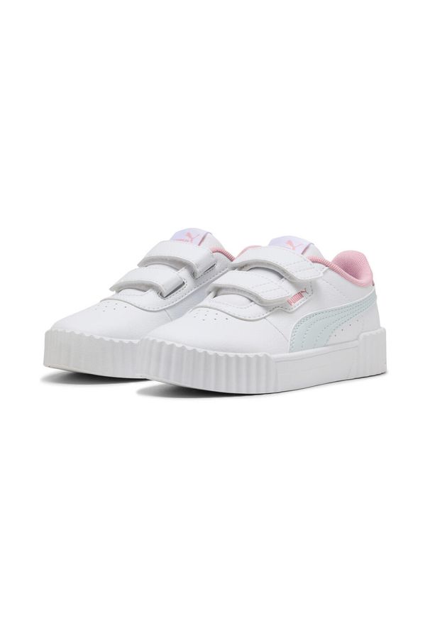 Puma - Dziecięce sneakersy Carina 3.0 PUMA White Sea Glass Blue. Okazja: na plażę, na uczelnię. Kolor: biały, niebieski, wielokolorowy. Sezon: lato. Sport: joga i pilates, tenis