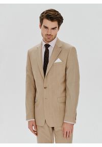 Pako Lorente - PAKO LORENTE – Beżowa wełniana marynarka męska. Okazja: na ślub cywilny, na wesele, na komunię. Kolor: beżowy. Materiał: wełna. Styl: boho