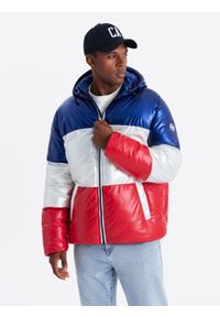 Ombre Clothing - Kurtka męska zimowa trzykolorowa świecąca - granatowa V3. Kolor: niebieski. Materiał: poliester, nylon. Sezon: zima #1