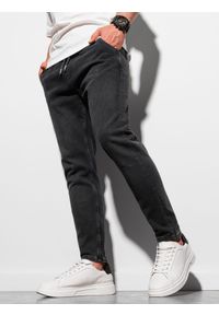 Ombre Clothing - Spodnie męskie joggery P1057 - czarne - XL. Kolor: czarny. Materiał: jeans, bawełna, elastan. Styl: klasyczny #1