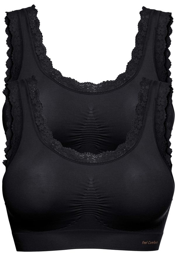 bonprix - Biustonosz bezszwowy bustier Feel comfort (2 szt.). Kolor: czarny. Materiał: materiał, koronka