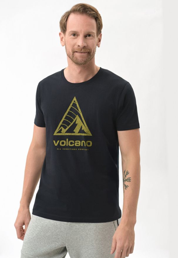 Volcano - Bawełniany t-shirt T-PIK. Okazja: na co dzień. Kolor: niebieski. Materiał: bawełna. Wzór: nadruk. Styl: sportowy, casual, klasyczny