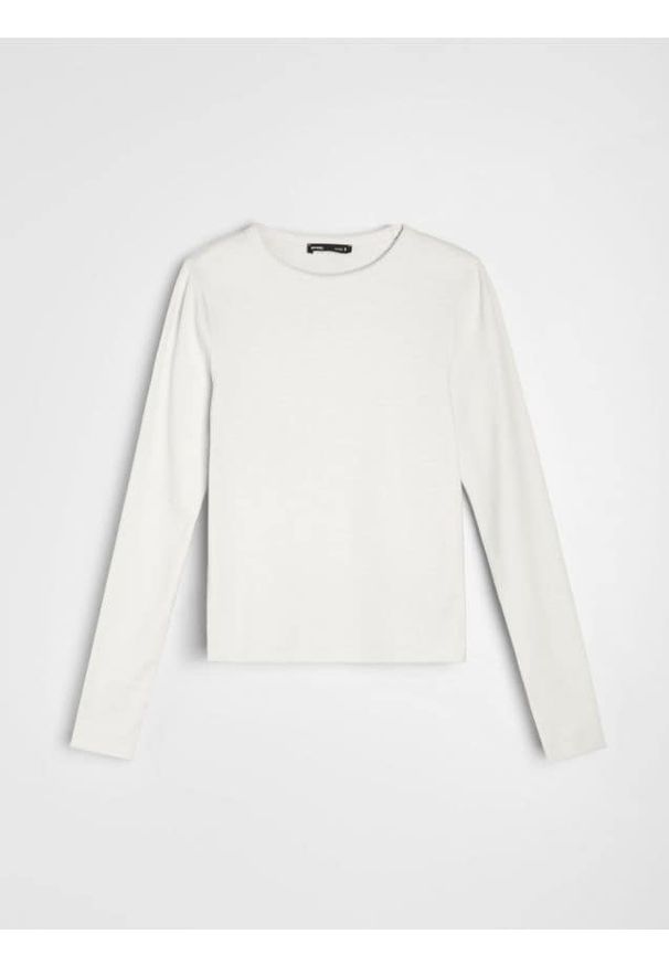 Sinsay - Bawełniana koszulka z długim rękawem - kremowy. Kolor: kremowy. Materiał: bawełna. Długość rękawa: długi rękaw. Długość: długie