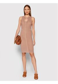 Pinko Sukienka dzianinowa Recioto 1G167V Y77K Beżowy Slim Fit. Kolor: beżowy. Materiał: dzianina, syntetyk