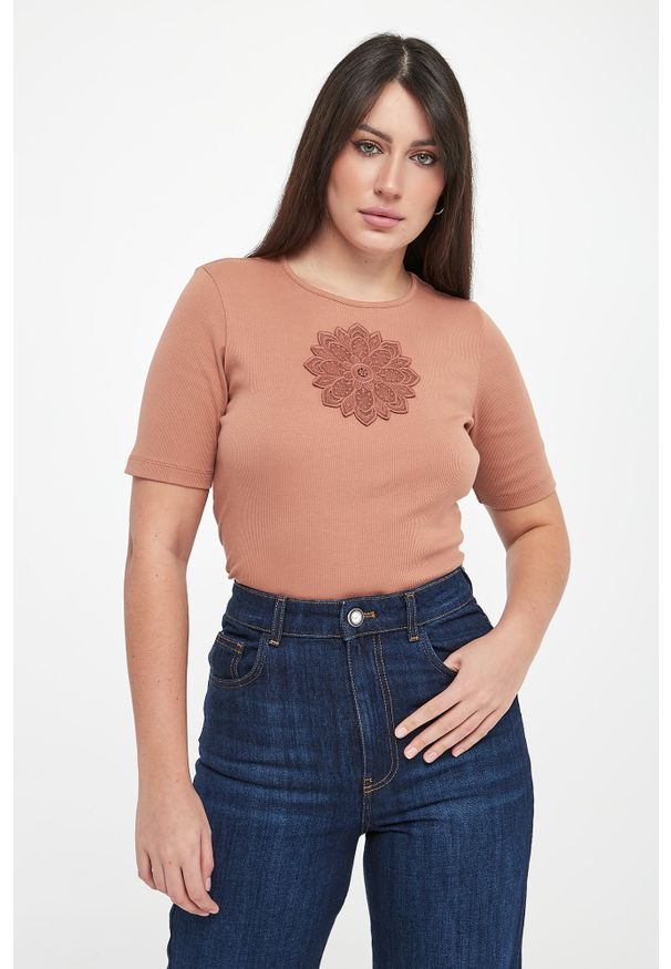 Twinset Milano - T-shirt damski z haftem TWINSET. Wzór: haft