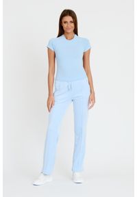 Juicy Couture - JUICY COUTURE Błękitne spodnie Tina Track Pants. Kolor: niebieski. Materiał: dresówka #8