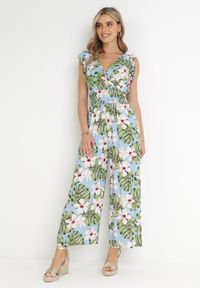 Born2be - Jasnoniebieski Bawełniany Kombinezon z Długimi Nogawkami w Kwiatowy Wzór Daina. Okazja: na spacer. Kolor: niebieski. Materiał: bawełna. Długość: długie. Wzór: kwiaty. Sezon: lato. Styl: elegancki, street #2