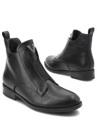 Czarne Botki S.Barski Eleganckie Obuwie Damskie. Okazja: na co dzień. Kolor: czarny. Materiał: skóra ekologiczna. Wzór: aplikacja. Sezon: zima, jesień. Obcas: na obcasie. Styl: elegancki. Wysokość obcasa: niski #2