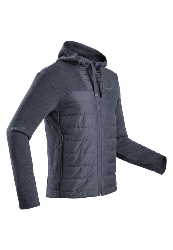 quechua - Bluza turystyczna męska z kapturem Quechua NH100 hybrydowa. Typ kołnierza: kaptur. Kolor: czarny, wielokolorowy, szary. Materiał: dzianina, włókno, polar, tkanina, poliester, materiał