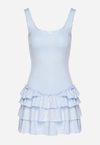 Born2be - Niebieska Sukienka z Wiskozą Ozdobiona Falbankami Ovinia. Okazja: na co dzień. Typ kołnierza: kołnierz z falbankami. Kolor: niebieski. Materiał: wiskoza. Długość rękawa: na ramiączkach. Wzór: aplikacja. Styl: casual #6