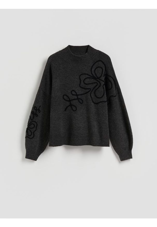 Reserved - Sweter oversize - ciemnoszary. Kolor: szary. Materiał: dzianina