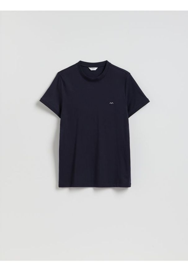 Reserved - Bawełniany t-shirt slim fit - granatowy. Kolor: niebieski. Materiał: bawełna