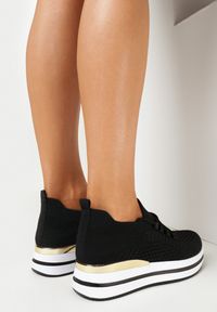 Born2be - Czarne Buty Sportowe Afomia. Nosek buta: okrągły. Kolor: czarny. Materiał: dzianina, materiał. Szerokość cholewki: normalna #5
