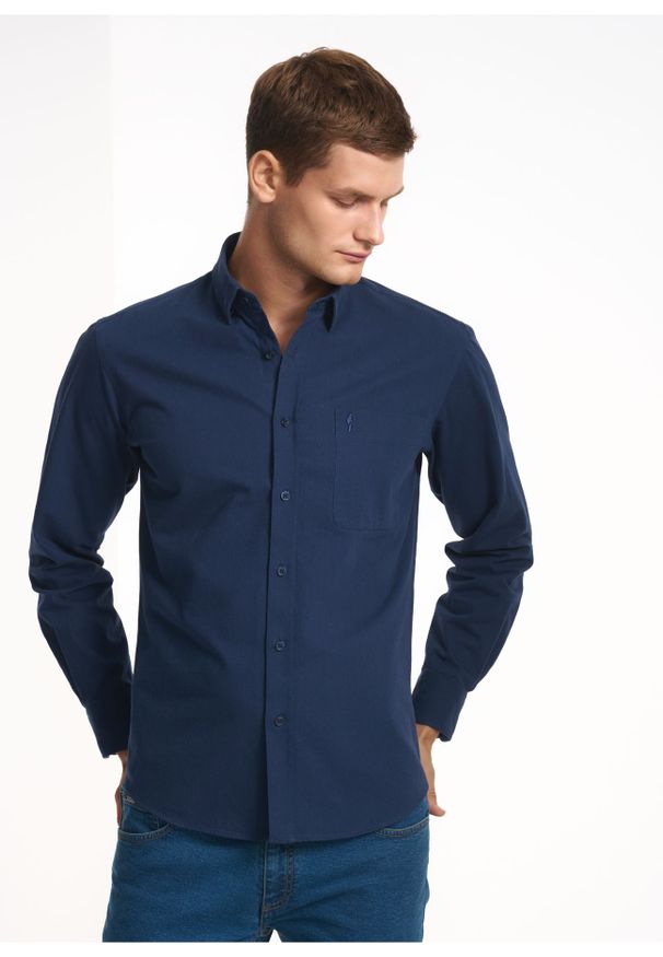 Ochnik - Koszula męska. Kolor: niebieski. Materiał: bawełna. Długość: długie. Styl: klasyczny