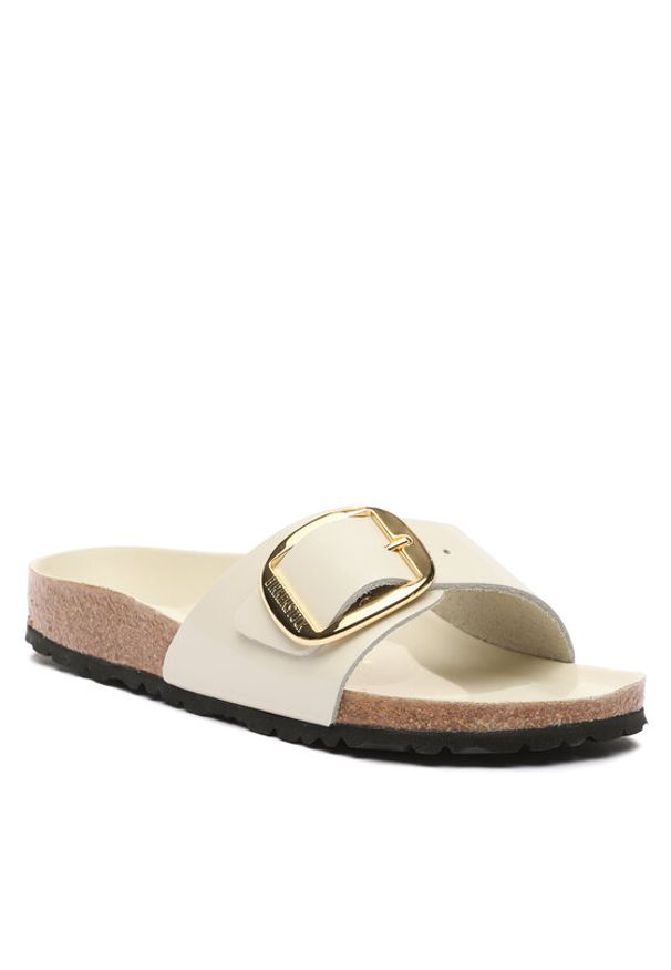 Birkenstock Klapki Madrid Big Buckle 1025298 Beżowy. Kolor: beżowy. Materiał: lakier, skóra