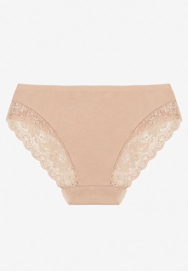 Renee - Beżowe Majtki Figi z Koronkowymi Wstawkami Amiora. Kolor: beżowy. Materiał: koronka. Wzór: koronka