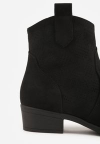 Born2be - Czarne Botki Ażurowe na Obcasie w Stylu Kowbojek Lalona. Okazja: na co dzień. Kolor: czarny. Materiał: dzianina. Wzór: ażurowy. Obcas: na obcasie. Styl: casual. Wysokość obcasa: średni #7