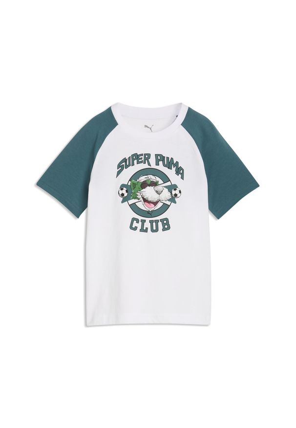 Puma - Dziecięca koszulka Super PUMA z grafiką PUMA. Kolor: biały. Sport: joga i pilates