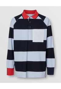Burberry - BURBERRY - Koszulka Polo w paski. Typ kołnierza: polo. Kolor: czerwony. Materiał: bawełna. Długość: długie. Wzór: paski. Styl: klasyczny #3