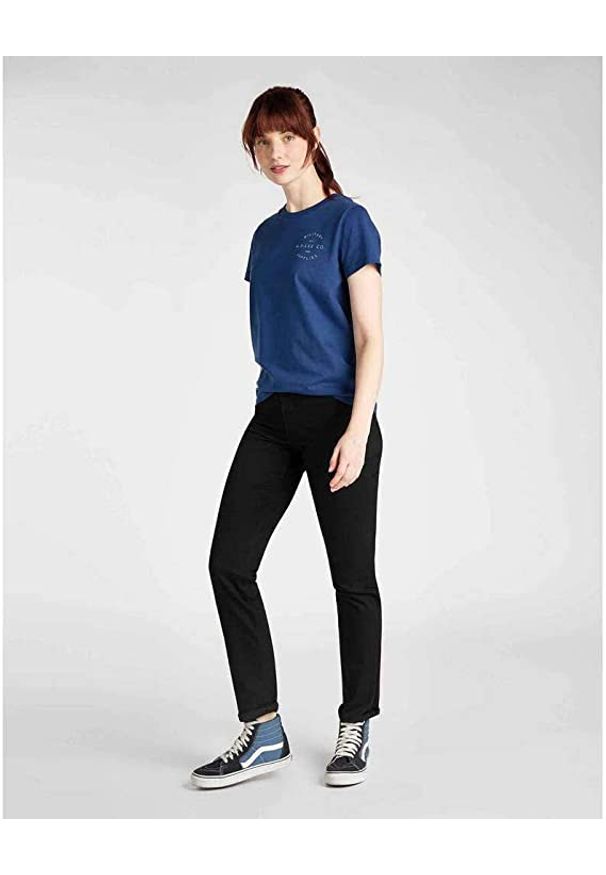 Lee - LEE SEASONAL GRAPHIC TEE DAMSKI T-SHIRT KOSZULKA NADRUK REGULAR FIT WASHED BLUE L41OFELR. Wzór: nadruk