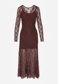 Renee - Brązowa Elegancka Sukienka z Koronki z Odkrytymi Plecami Lilafera. Okazja: na co dzień. Typ kołnierza: dekolt na plecach. Kolor: brązowy. Materiał: koronka. Długość rękawa: na ramiączkach. Wzór: koronka. Styl: elegancki #4