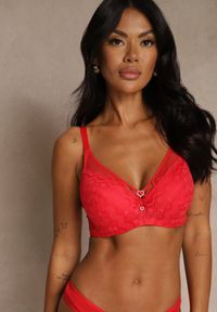 Renee - Czerwony Biustonosz z Koronki z Sercem z Cyrkonii Adrievianna. Kolor: czerwony. Materiał: koronka. Wzór: koronka #5