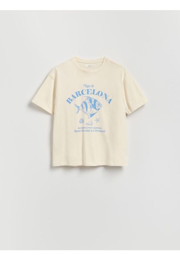 Reserved - T-shirt z nadrukiem - złamana biel. Materiał: bawełna, dzianina. Wzór: nadruk