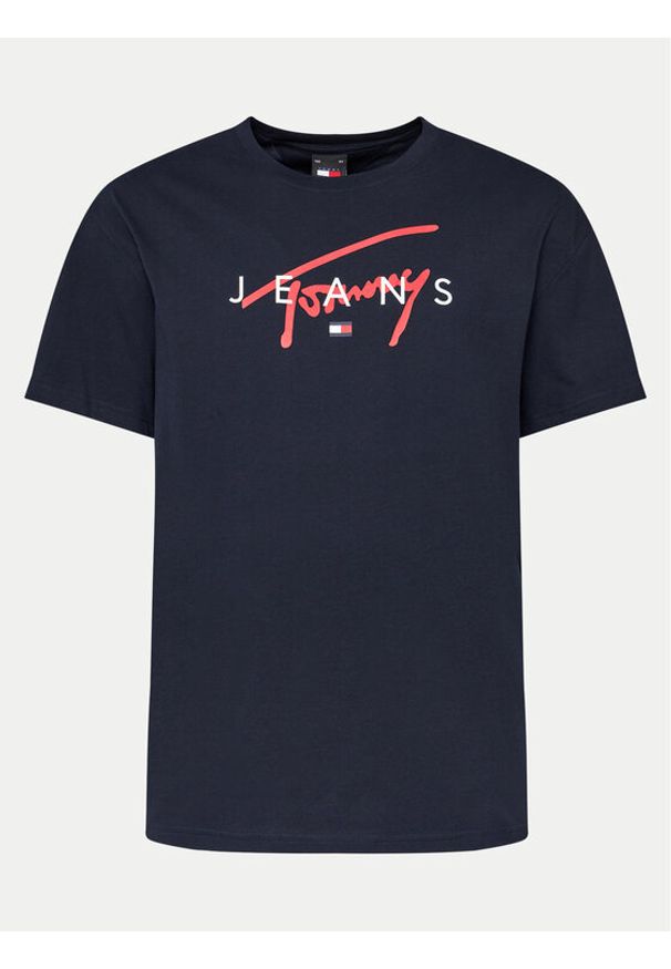 Tommy Jeans T-Shirt Signature Twist DM0DM19683 Granatowy Regular Fit. Kolor: niebieski. Materiał: bawełna