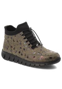 Zielone Botki Artiker Modne Obuwie Damskie. Okazja: na co dzień. Kolor: zielony. Materiał: skóra. Szerokość cholewki: normalna. Styl: casual, sportowy