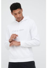 Calvin Klein Performance bluza dresowa męska kolor biały z kapturem z nadrukiem. Typ kołnierza: kaptur. Kolor: biały. Materiał: dresówka. Wzór: nadruk