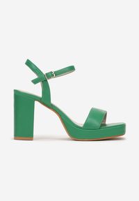 Renee - Zielone Sandały z Kwadratowym Noskiem na Słupku i Platformie Raysa. Kolor: zielony. Obcas: na platformie #4