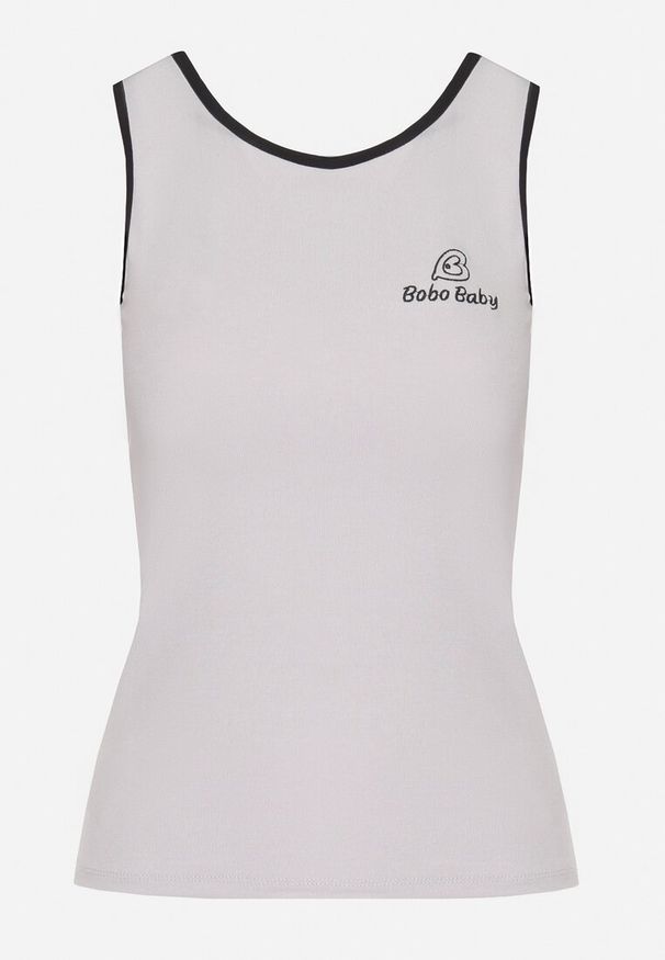 Born2be - Szary Wiskozowy Top Ozdobiony Nadrukiem Amovara. Okazja: na co dzień. Kolor: szary. Materiał: wiskoza. Wzór: nadruk, aplikacja. Styl: casual