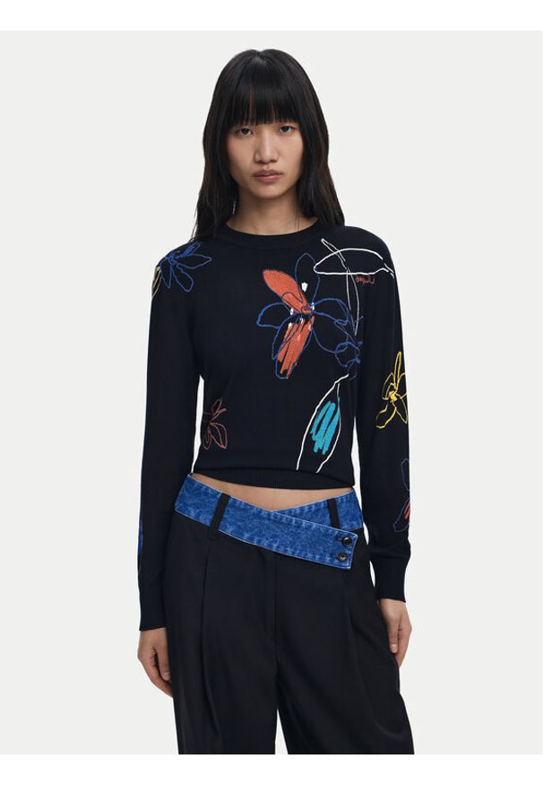 Desigual Sweter Arty 25WWJF33 Czarny Regular Fit. Kolor: czarny. Materiał: wiskoza