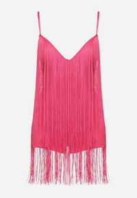 Born2be - Fuksjowy Krótki Kombinezon z Długimi Frędzlami i Regulowanymi Ramiączkami Odenthe. Kolor: różowy. Długość rękawa: na ramiączkach. Długość: krótkie. Wzór: aplikacja #6